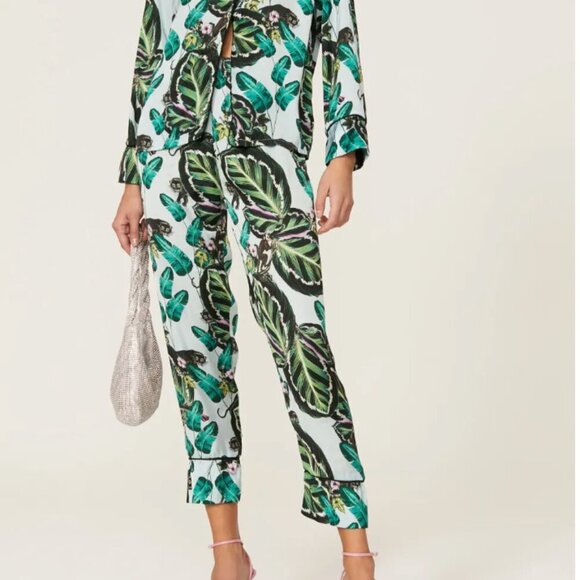 Lobo Rosa Green Floral Amazonas Jungle Print Pajama Pant Women's Size Medium - Picture 1 of 9